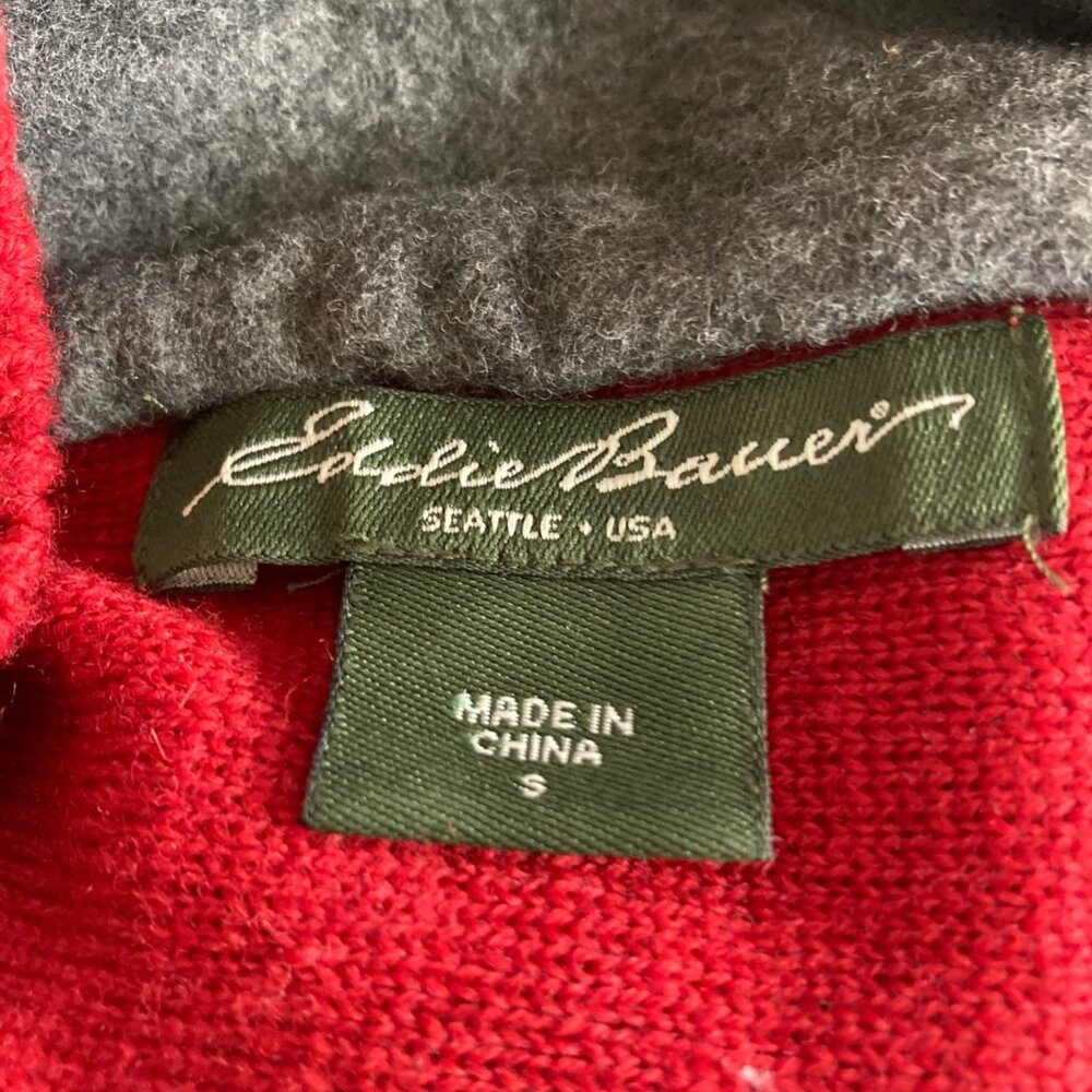 Eddie Bauer Womens Red & Gray Nordic Full-Zip Cardigan Sweater Small Merino Wool - Picture 3 of 13